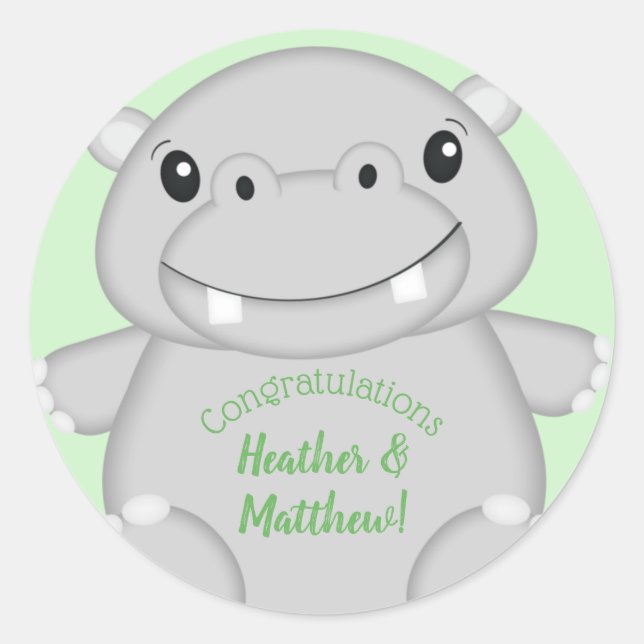 Sticker Rond Hippo Baby shower vert (Devant)