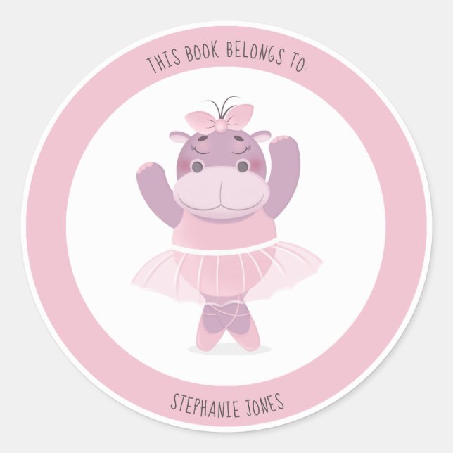 Sticker Rond Hippo Ballerina Ce livre appartient à (Devant)