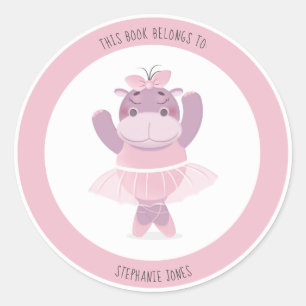Sticker Rond Hippo Ballerina Ce livre appartient à