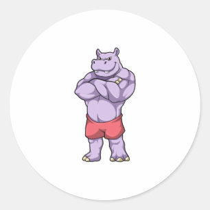 Sticker Rond Hippo comme Bodybuilder extrême