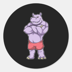 Sticker Rond Hippo comme Bodybuilder extrême