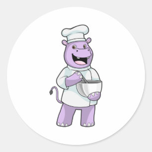 Sticker Rond Hippo comme chef avec bol
