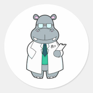 Sticker Rond Hippo comme docteur avec la fumée