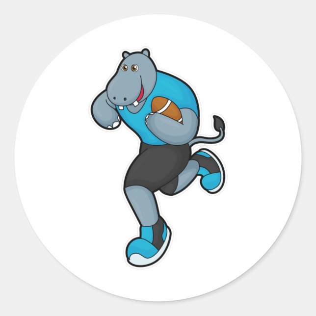 Sticker Rond Hippo comme joueur de football avec football (Devant)
