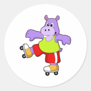 Sticker Rond Hippo comme patineur avec patins en ligne