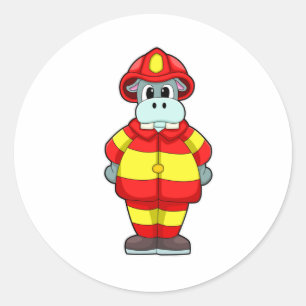 Sticker Rond Hippo comme pompier au service des incendies avec