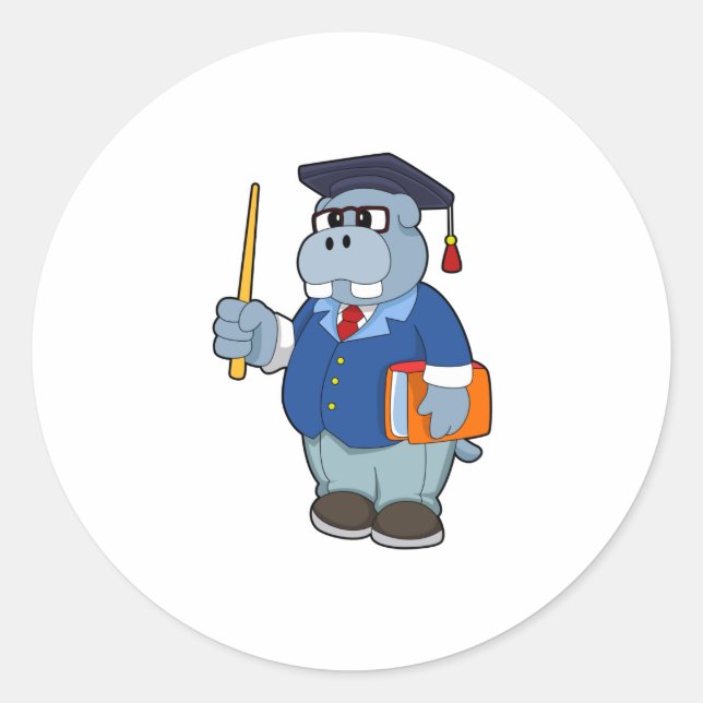 Sticker Rond Hippo comme professeur avec livre (Devant)