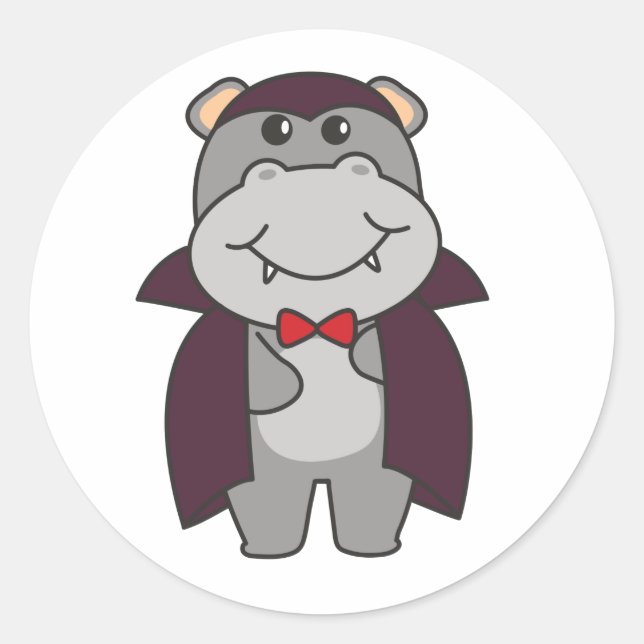 Sticker Rond Hippo Halloween Cute Devil Vampire costume classiq (Devant)