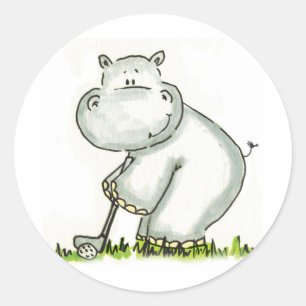 Sticker Rond Hippo joue au golf