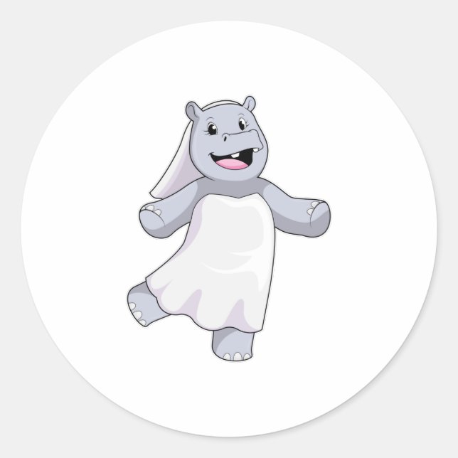 Sticker Rond Hippo, mariée au voile (Devant)