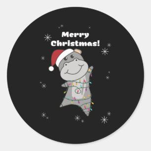 Sticker Rond Hippo Merry Christmas Winter Animals Hippos