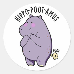 Sticker Rond Hippo-poot-amus Drôle Farting Hippo Pun
