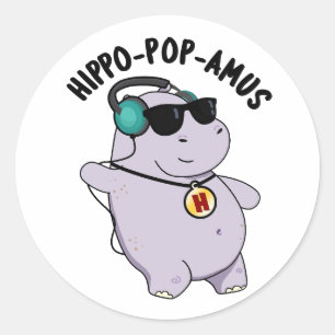 Sticker Rond Hippo-pop-amus Funny Pop Music Hippo Pun