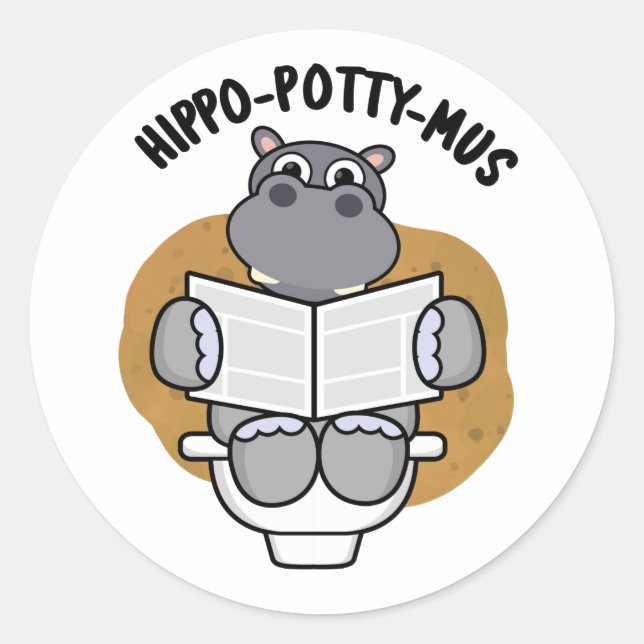 Sticker Rond Hippo-potty-mus drôle Animal Hippo Pun (Devant)