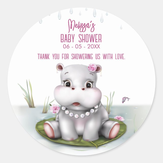 Sticker Rond Hippo River Adventure Girl Baby shower (Devant)