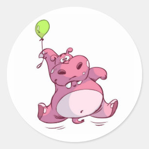 STICKER ROND HIPPO ROSE CUTE SUR BALLON