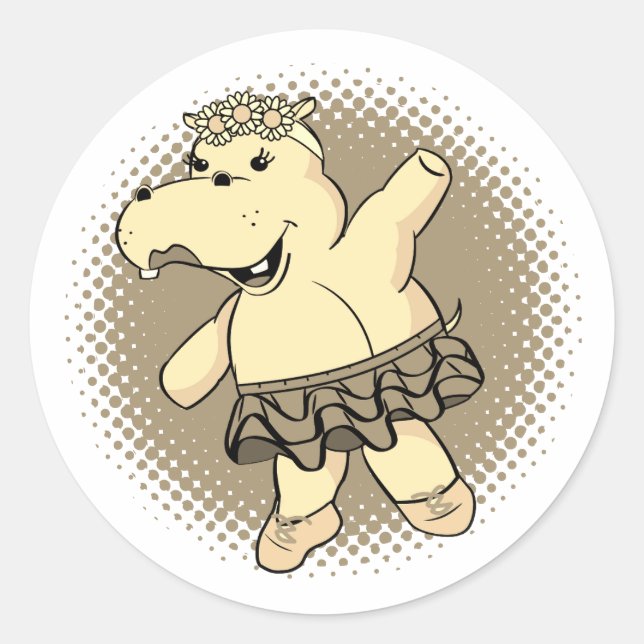 Sticker Rond Hippo Sepia Ballerina Avec Tutu (Devant)