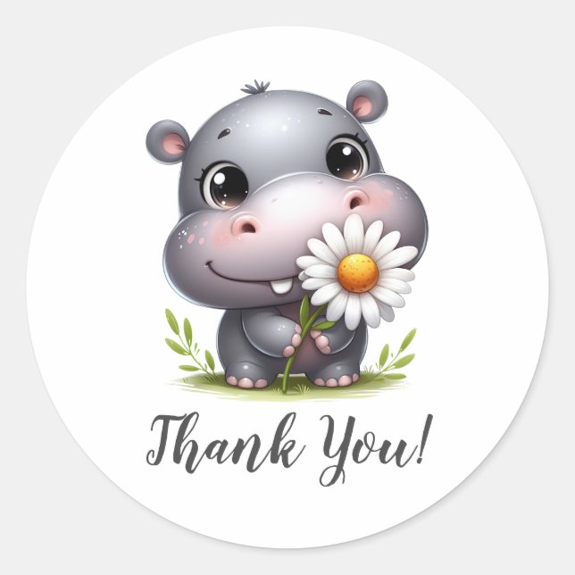 Sticker Rond Hippo souriant avec Merci de tournesol (Devant)