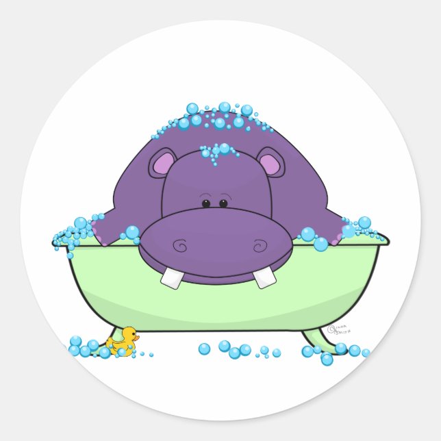 Sticker Rond Hippo violet de bain (Devant)