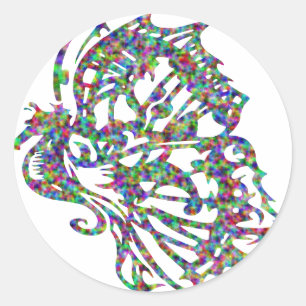 Sticker Rond Hippocampe à papillon de tatouage tribal