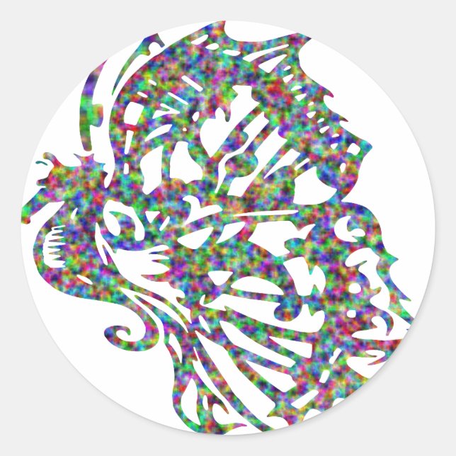 Sticker Rond Hippocampe à papillon de tatouage tribal (Devant)