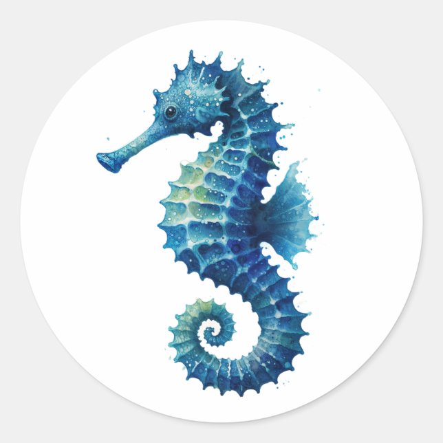 Sticker Rond Hippocampe aquarelle bleu (Devant)