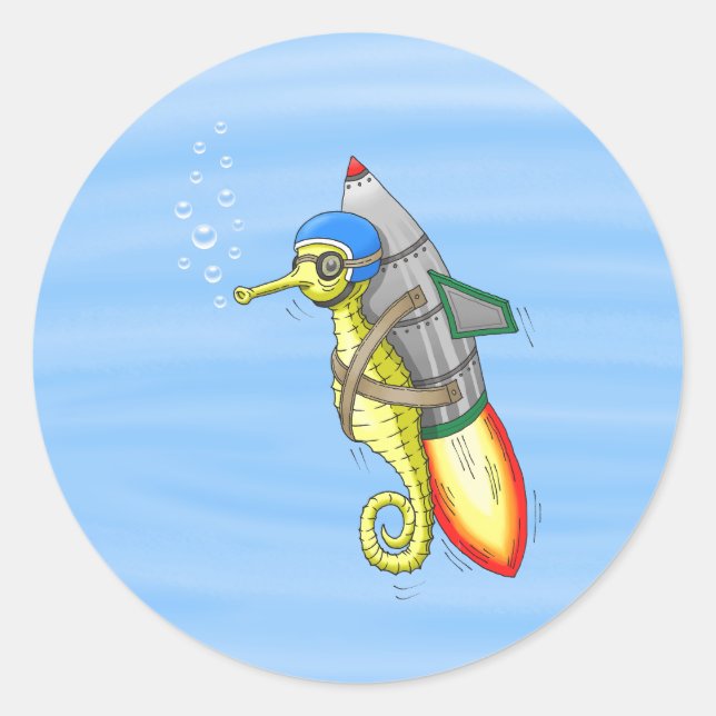 Sticker Rond Hippocampe Fusée (Devant)