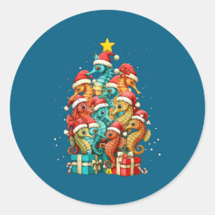 Sticker Rond Hippocampe mignon Le poisson de mer Sapin de Noël