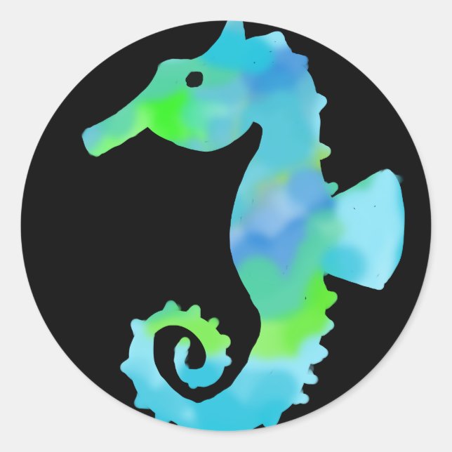 Sticker Rond Hippocampe néon (Devant)