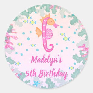 Sticker Rond Hippocampe sous la mer Anniversaire