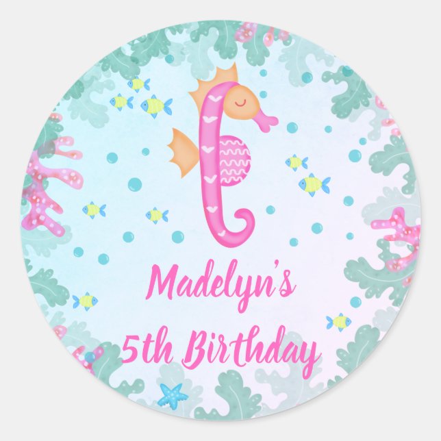 Sticker Rond Hippocampe sous la mer Anniversaire (Devant)