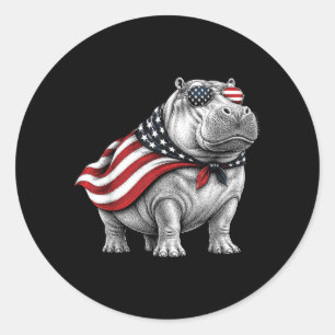 Sticker Rond Hippopotame 4 juillet drapeau américain safari pat