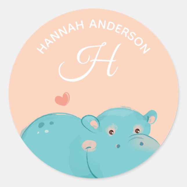 Sticker Rond Hippopotame ・ Alphabet Monogramme Mignonne Garderi (Devant)