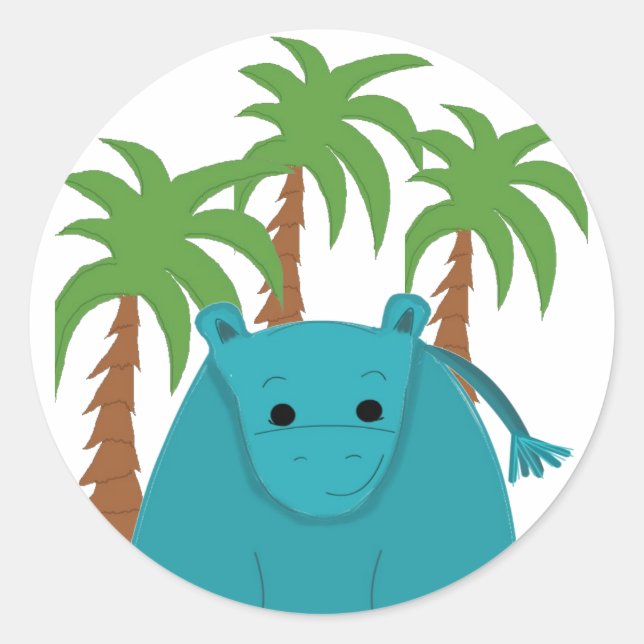 Sticker Rond Hippopotame avec palmiers (Devant)