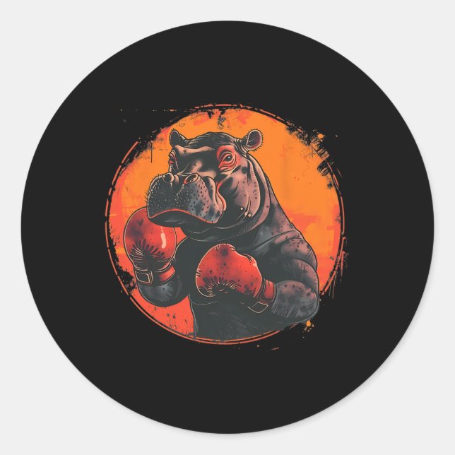 Sticker Rond Hippopotame boxeur avec gants de boxe Kickboxing D (Devant)