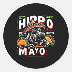Sticker Rond Hippopotame Cinco De Mayo Drôle Mexique Hippopotam
