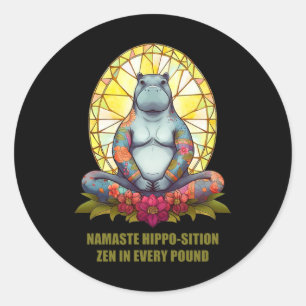 Sticker Rond Hippopotame de yoga en position de méditation, Zen