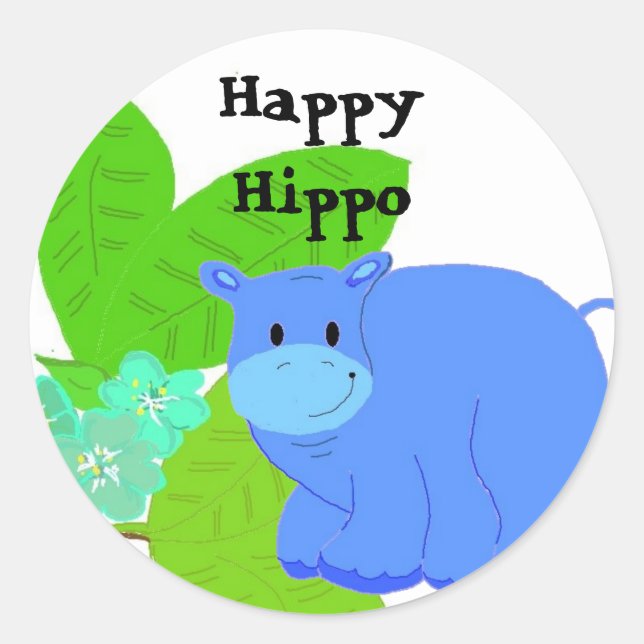 Sticker Rond Hippopotame heureux (Devant)