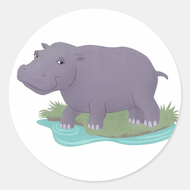Sticker Rond Hippopotame heureux (Devant)