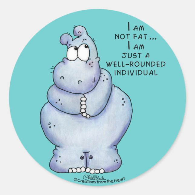 Sticker Rond Hippopotame Hippo-Bleu bien arrondi (Devant)