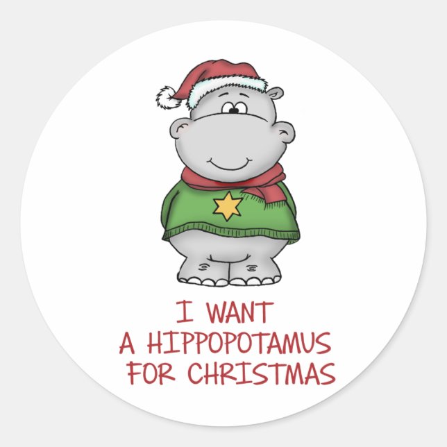 Sticker Rond Hippopotame pour Noël - Joli Hippo Design (Devant)