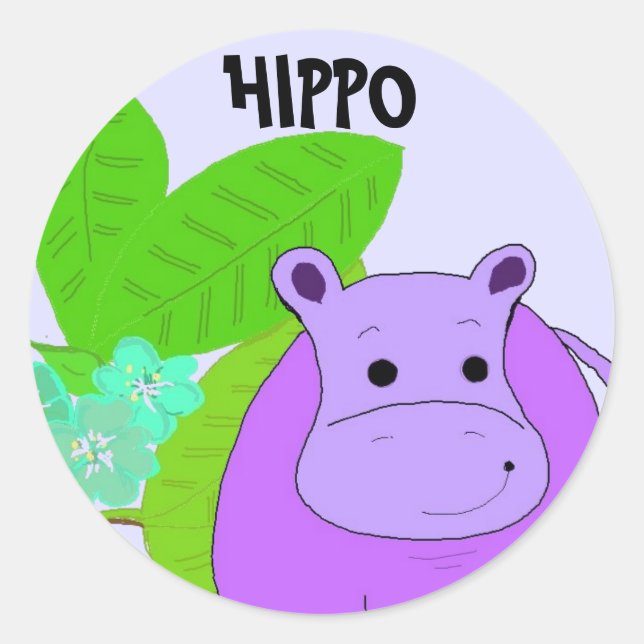 Sticker Rond Hippopotame Sourire Violet (Devant)