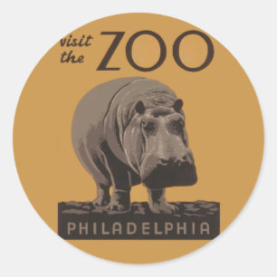 Sticker Rond Hippopotame vintage hippo zoo poster wpa