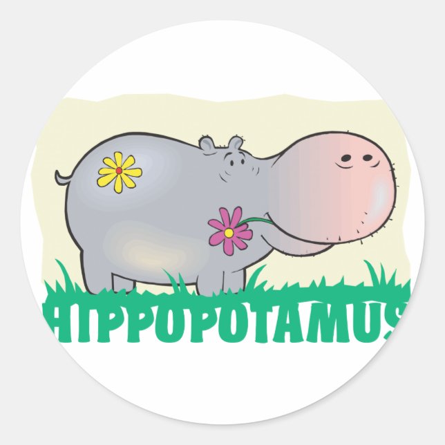 Sticker Rond Hippopotamus amical pour enfants (Devant)