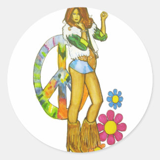 Sticker Rond Hippy Chick