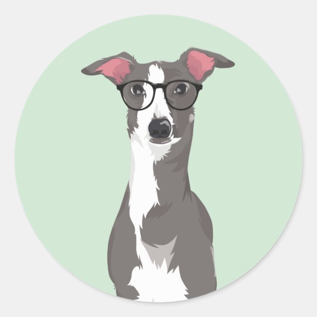 Sticker Rond Hipster italien Greyhound Dog pour Amoureux de les (Devant)