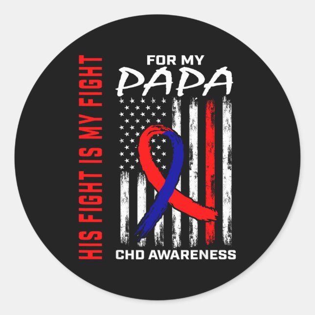 Sticker Rond His Fight Papa Chd Awareness American Flag Graphic (Devant)