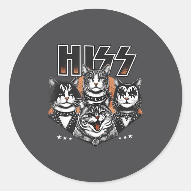 Sticker Rond Hiss Funny Cats Kittens Rock Rockin Funny Cat  (Devant)