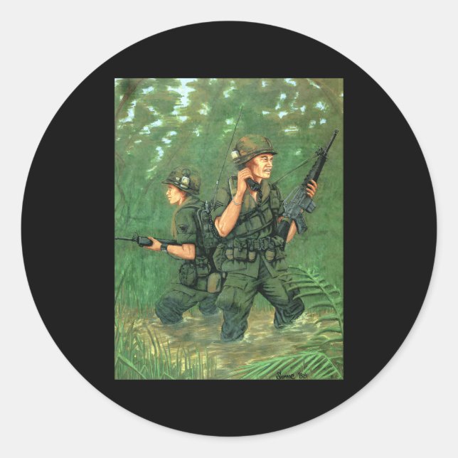 Sticker Rond Histoire américaine M-16 Soldats Vietnam Jungle Vi (Devant)