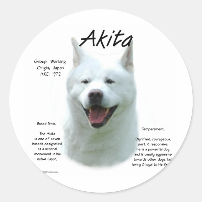 Sticker Rond Histoire blanche d'Akita (Devant)